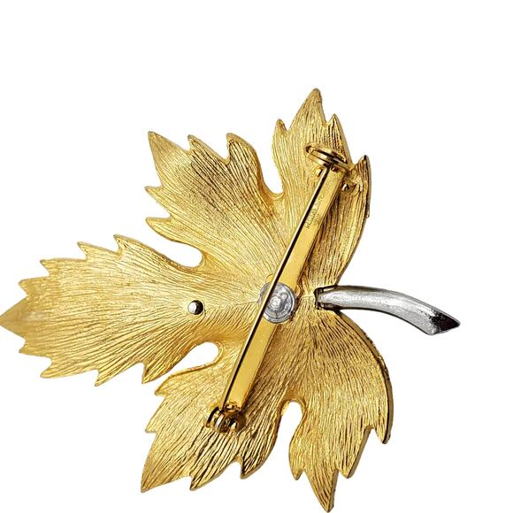 Park Lane Maple Leaf Brooch Clear Pave Crystals Brushed Gold Tone Pin Vintage - Picture 6 of 6